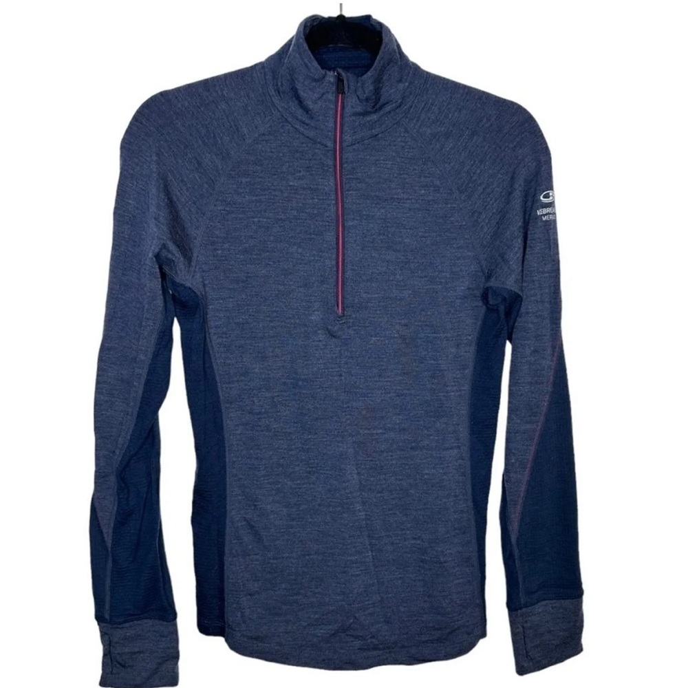 Icebreaker Merino Wool Bodyfit Zone Blue 1/2 Zip Pullover Baselayer Longsleeve M